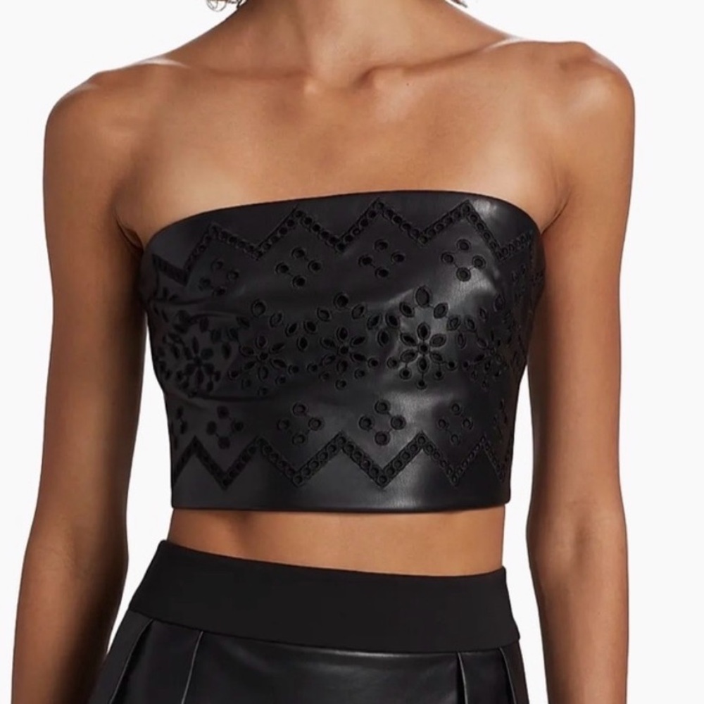 NWT Milly Lois Eyelet Embroidered Faux Leather Top, size Small